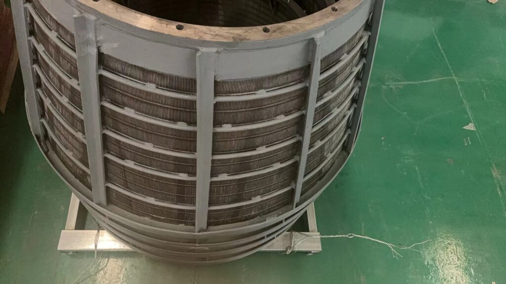 Wedge-wire screen basket centrifuge close-up, coal washery dewatering, John Finlay