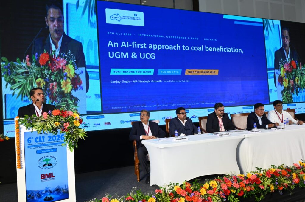 Sanjay Singh, VP Strategic Growth & Planning at John Finlay India, presenting "An AI-first approach to coal beneficiation, UGM and UCG" at CLI 2026, Kolkata